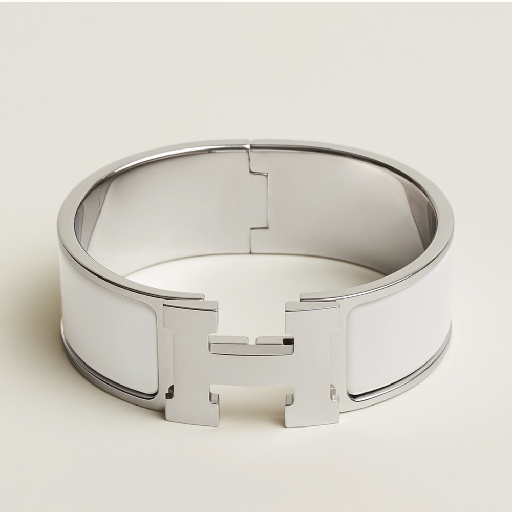 White and Silver Hermes Modern H-Shaped Jewelry Bracelet
